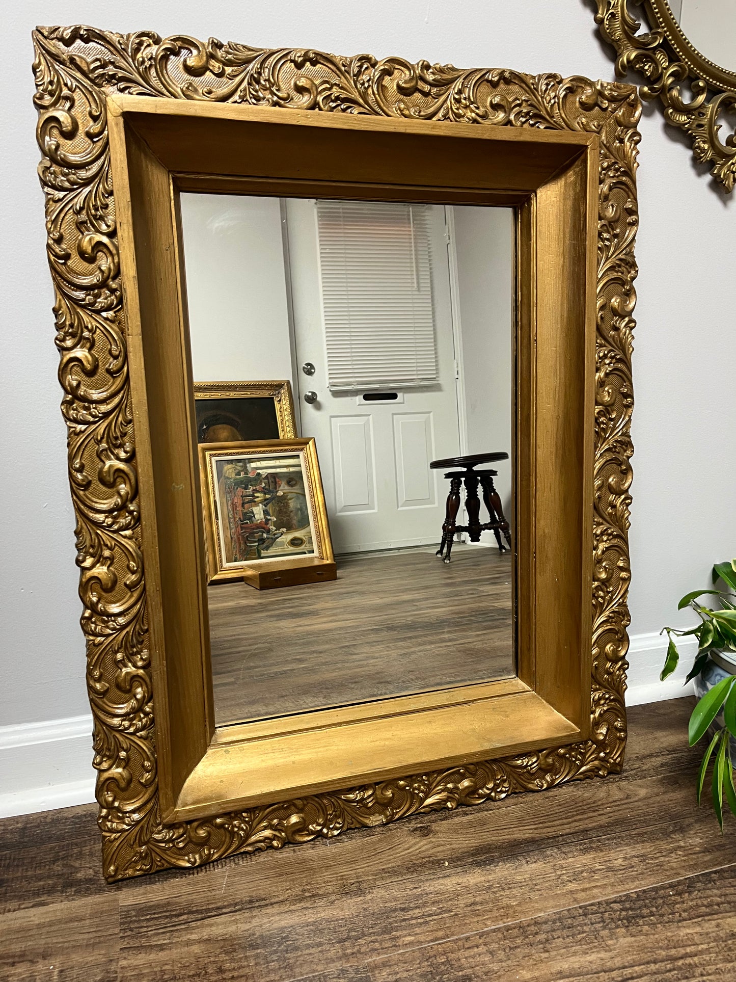 Exquisite Antique Giltwood Mirror with Intricate Gesso Overlay