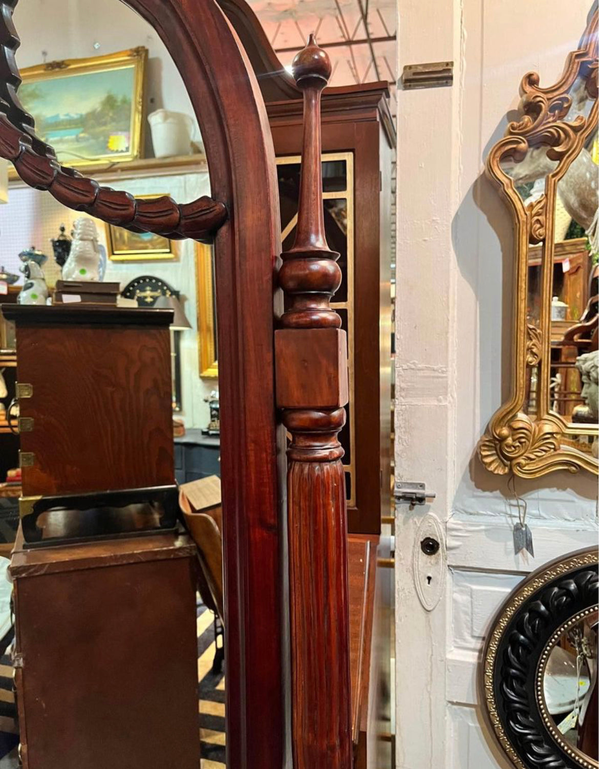 Victorian Style Carved Wood Cheval Mirror