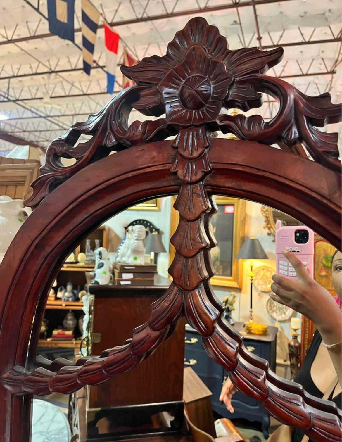 Victorian Style Carved Wood Cheval Mirror