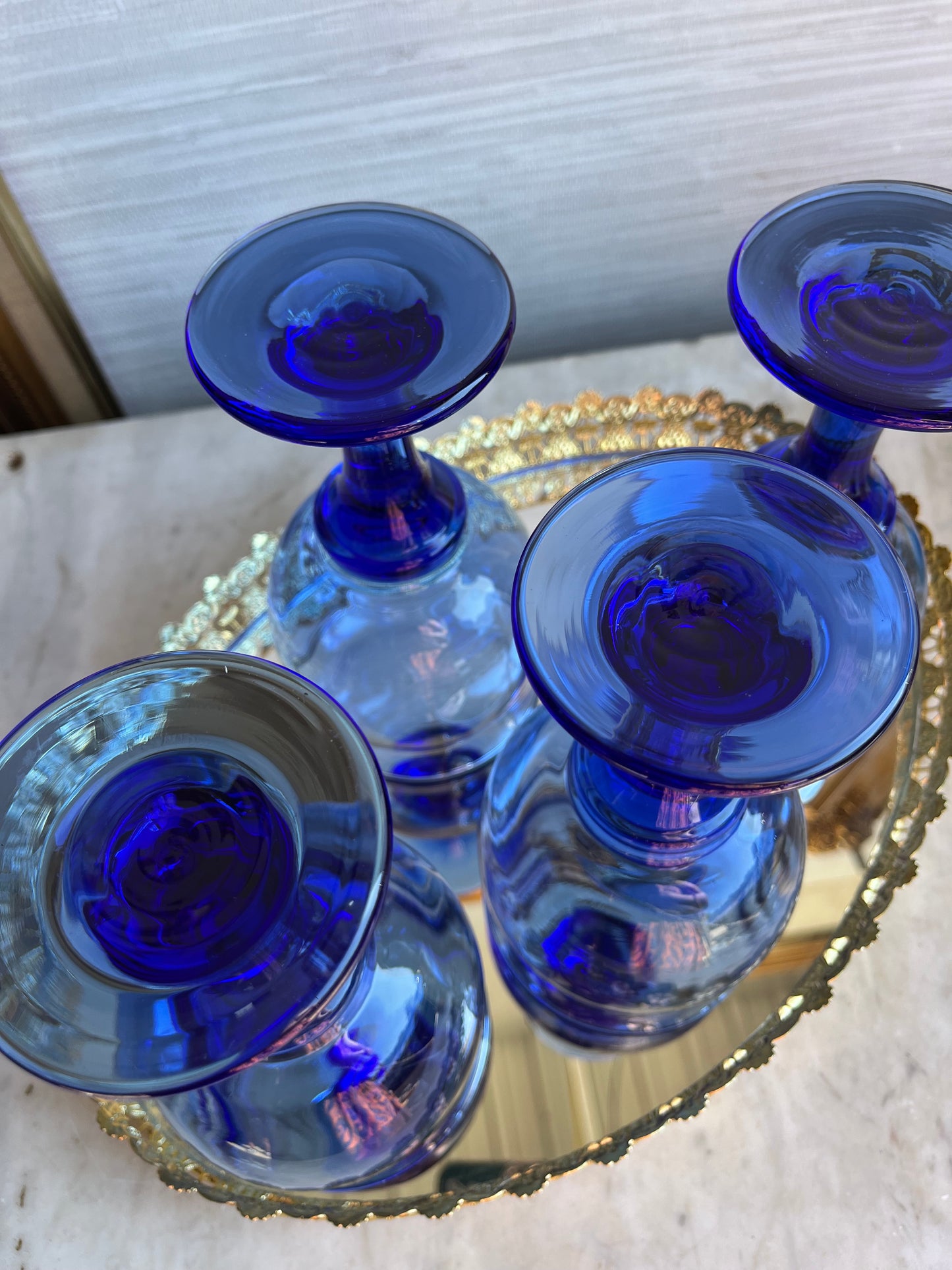 Vintage Mediterranean Cobalt Blue Clarion Water/ Wine Goblets by Libbey Set of 4