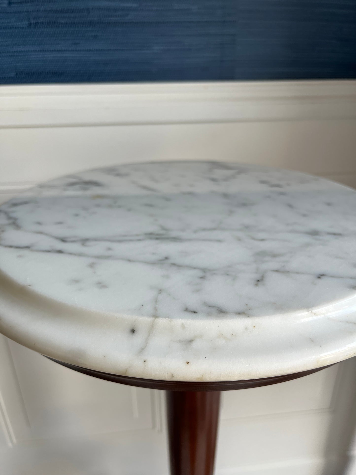 Italian Marble & Mahogany Pedestal Table – Vintage 1950s Plant or Display Stand