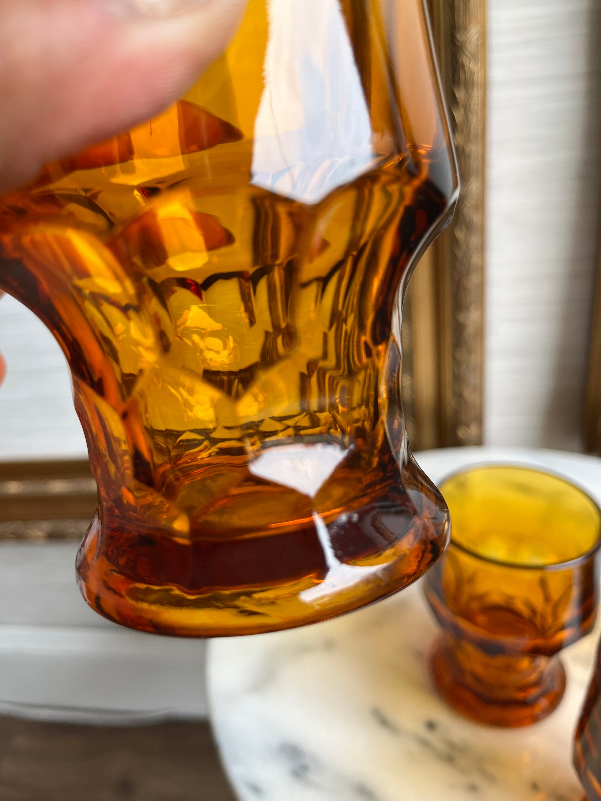 vintage deep amber Swedish tall drinking glasses