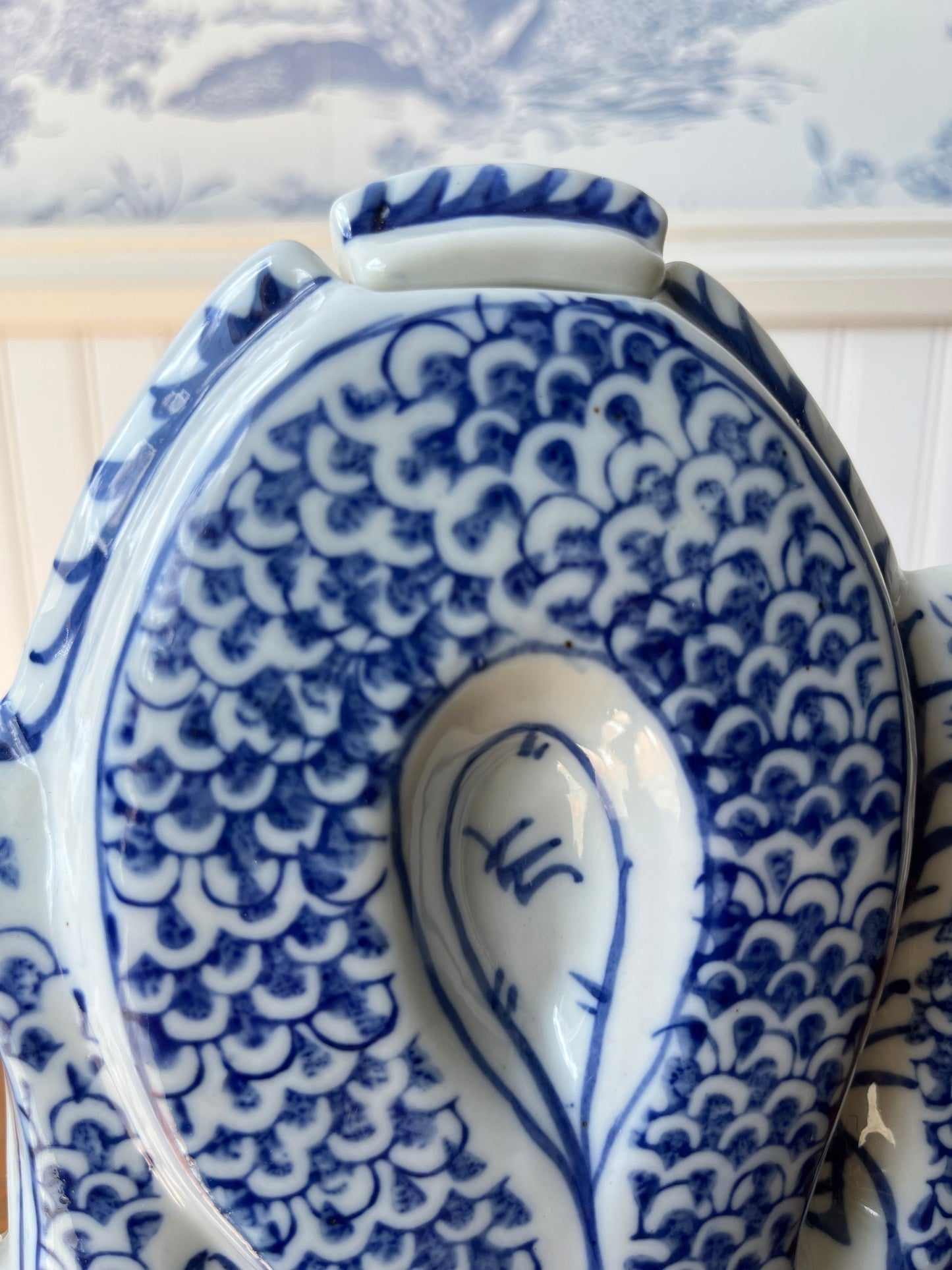 Vintage Hand Painted Blue and White Porcelain Chinese Dragon Teapot with Reign Mark