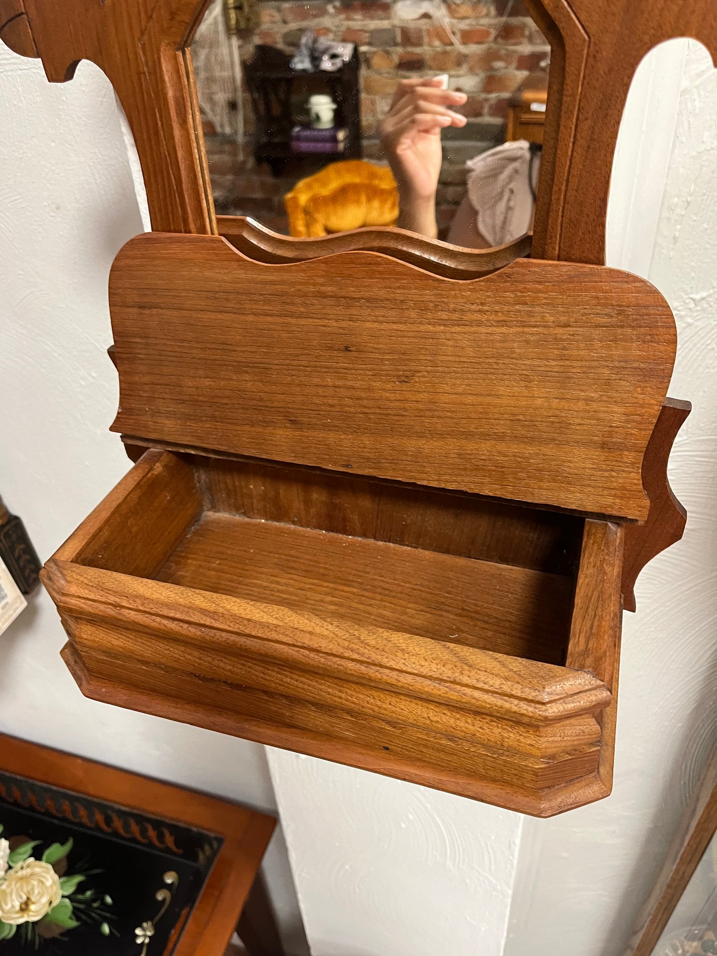 Antique Eastlake Victorian Shaving Wall Mounted Mirror Shelf with Storage – Perfect for Vanity or Entryway