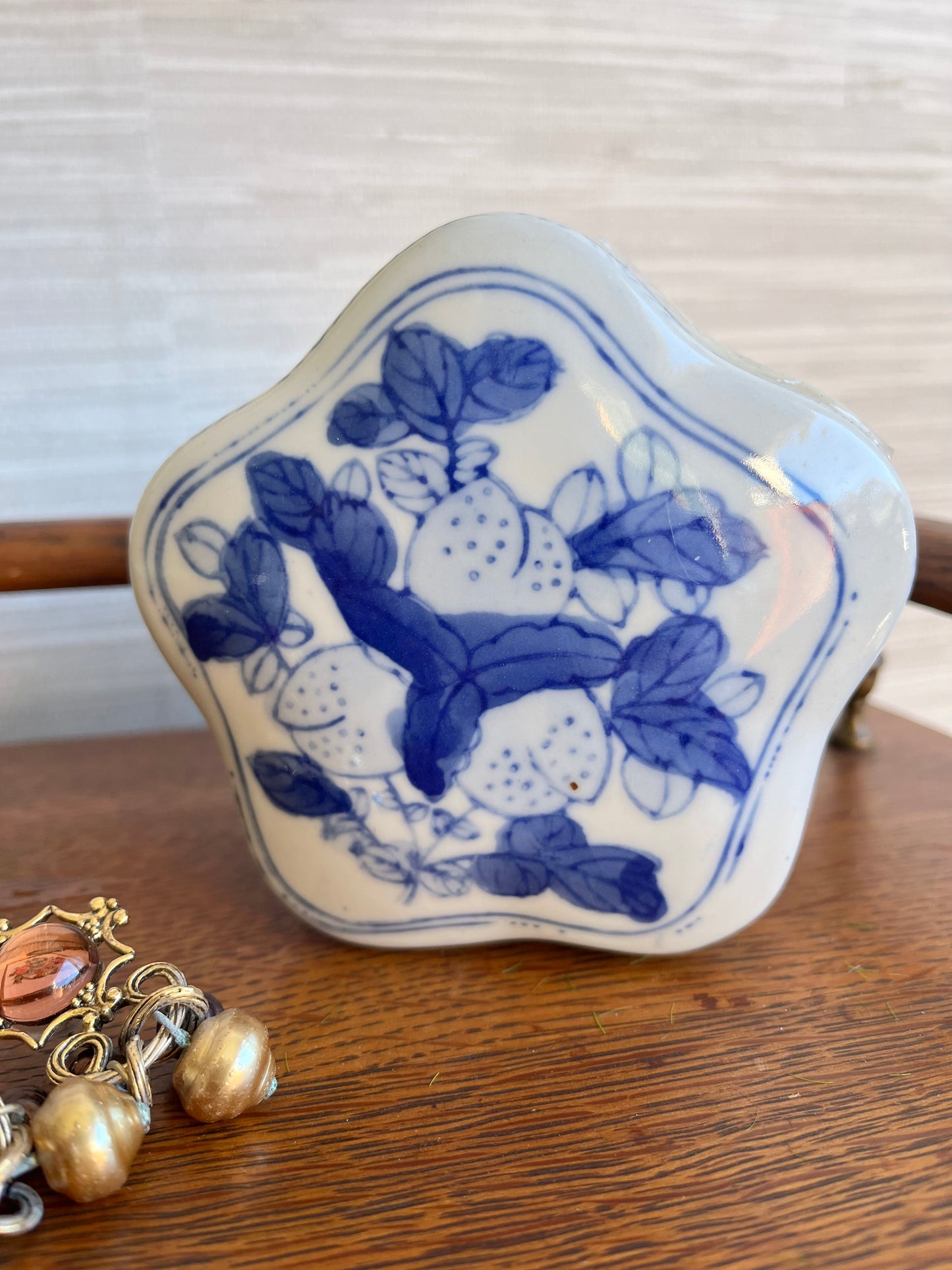 Blue & White Chinese Hand Painted Lidded Box