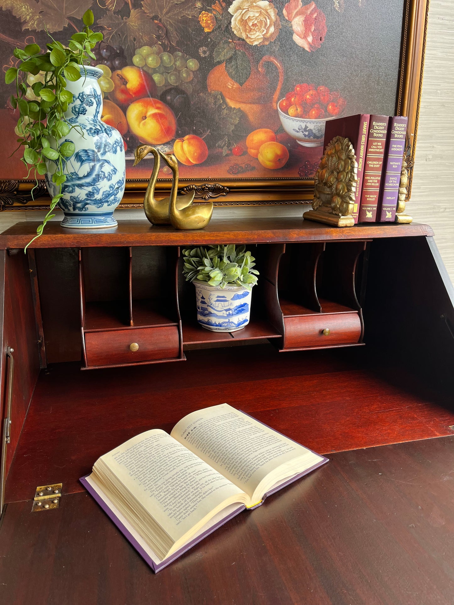 Antique 1890s Italian Mahogany Secretary Desk with Caryatid Carvings & Paw Feet – Drop Front Writing Desk