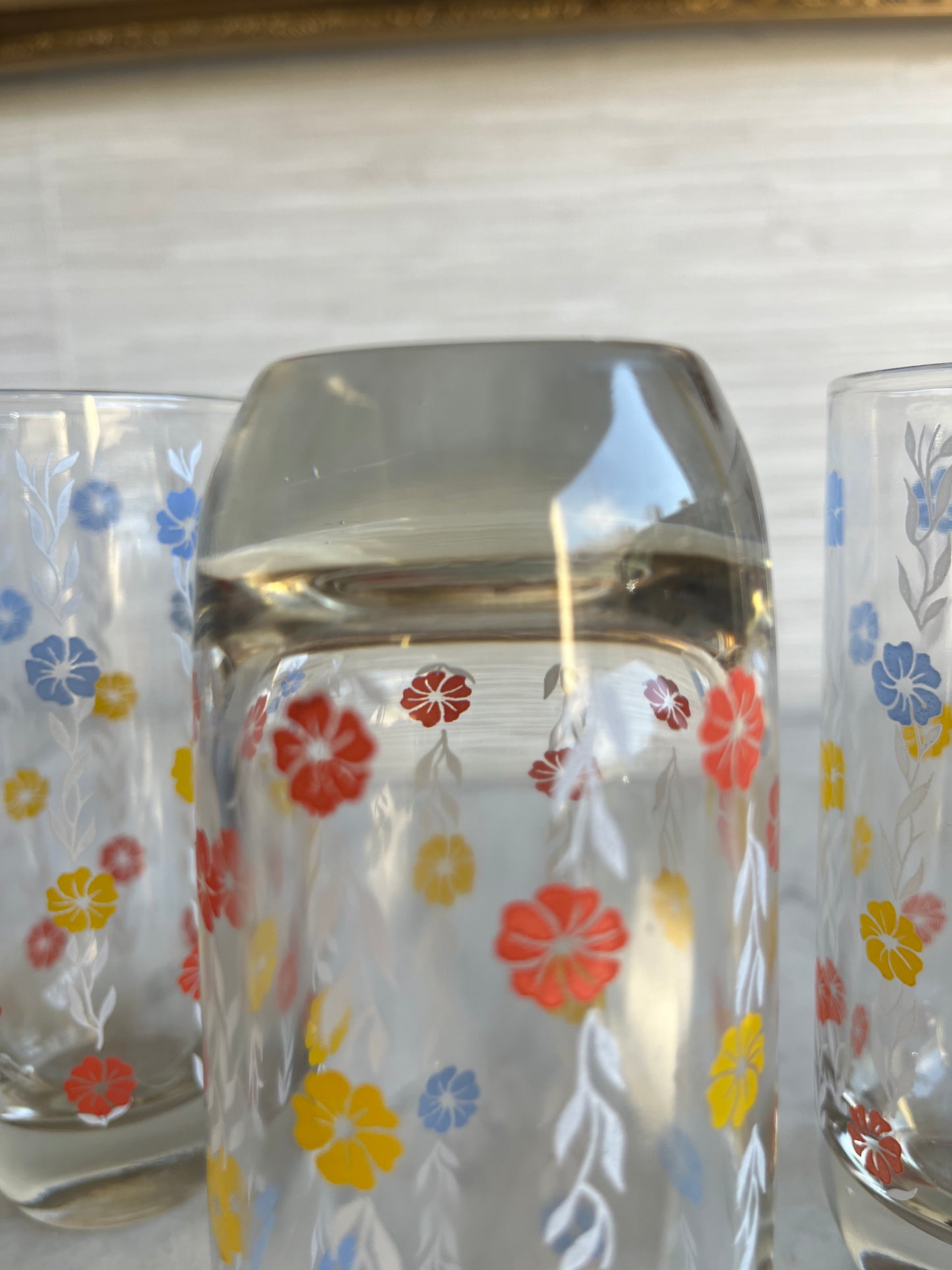 Vintage Floral Highball Glass Mid Century Set of 4