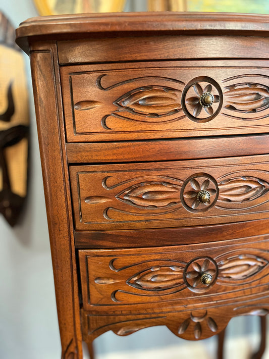 Pair of Vintage Hand Carved French-Style Marble-Top Nightstands / End Tables