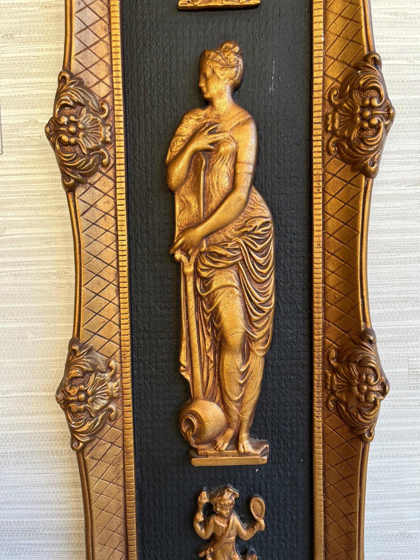 Greek-Roman Plaster Relief Wall Art Plaque with Gilded Frame and Mythological Accents