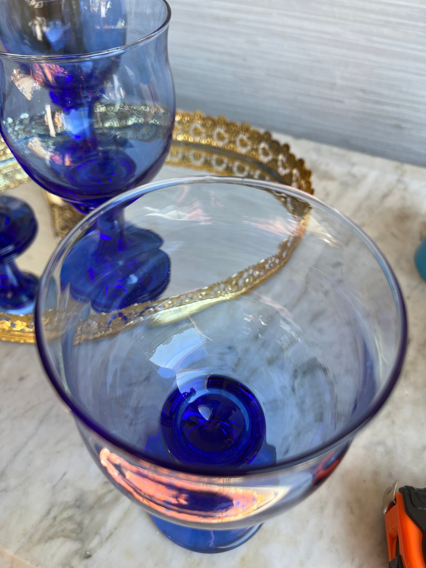 Vintage Mediterranean Cobalt Blue Clarion Water/ Wine Goblets by Libbey Set of 4