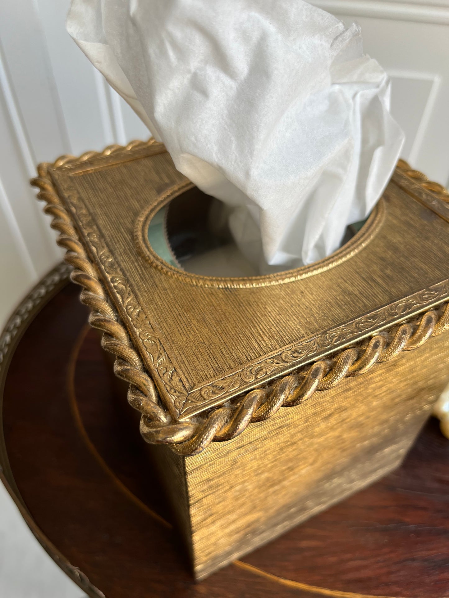 Vintage Brass Ribbon Tissue Box Cover by Stylebuilt – Made in USA