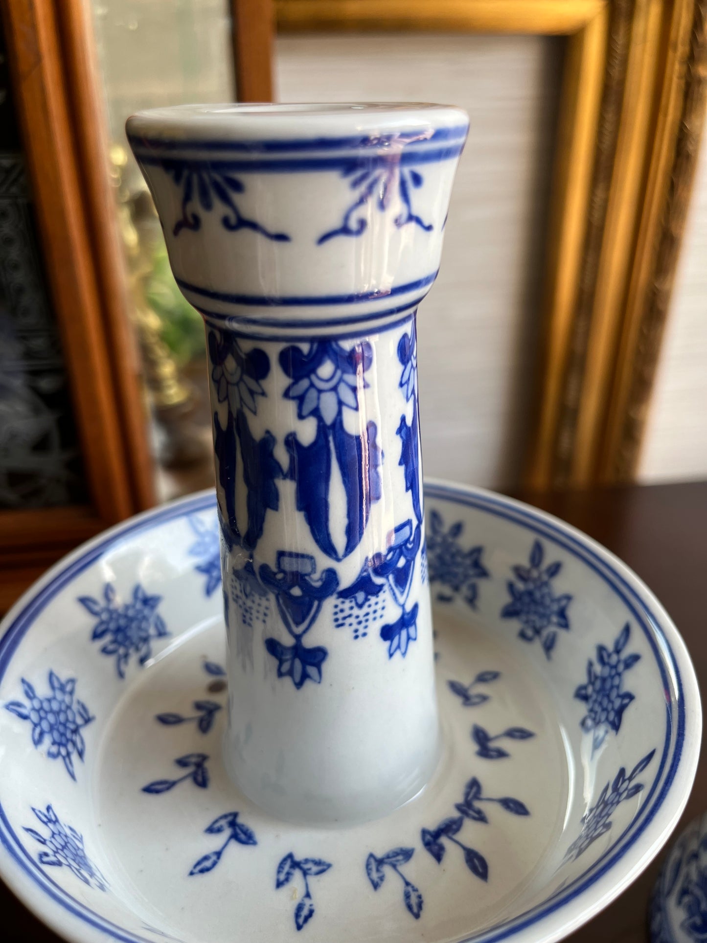 Elegant Mid Century Vintage Andrea by Sadek Blue and White Porcelain Candlestick Holders | Incense Burners