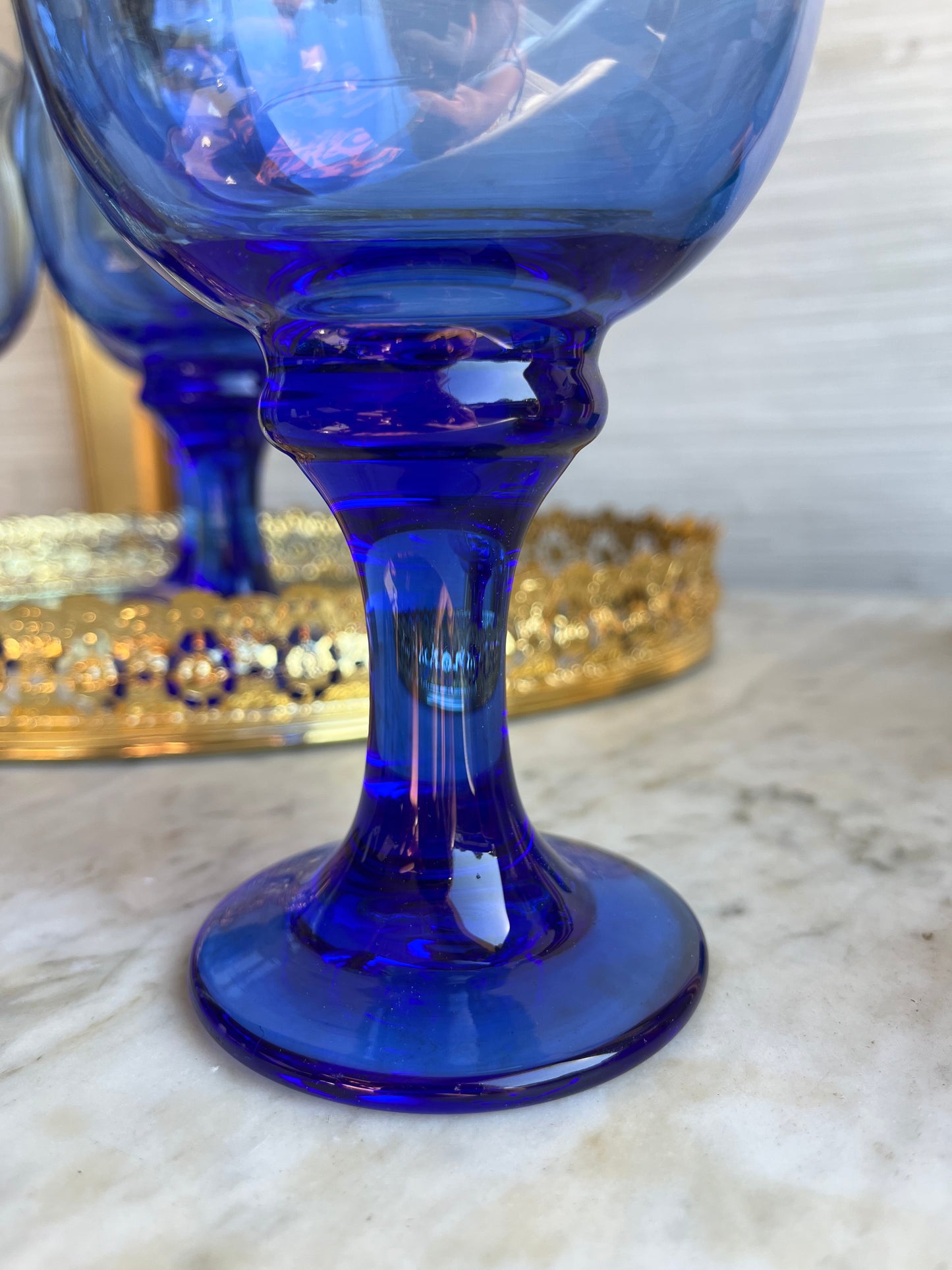 Vintage Mediterranean Cobalt Blue Clarion Water/ Wine Goblets by Libbey Set of 4