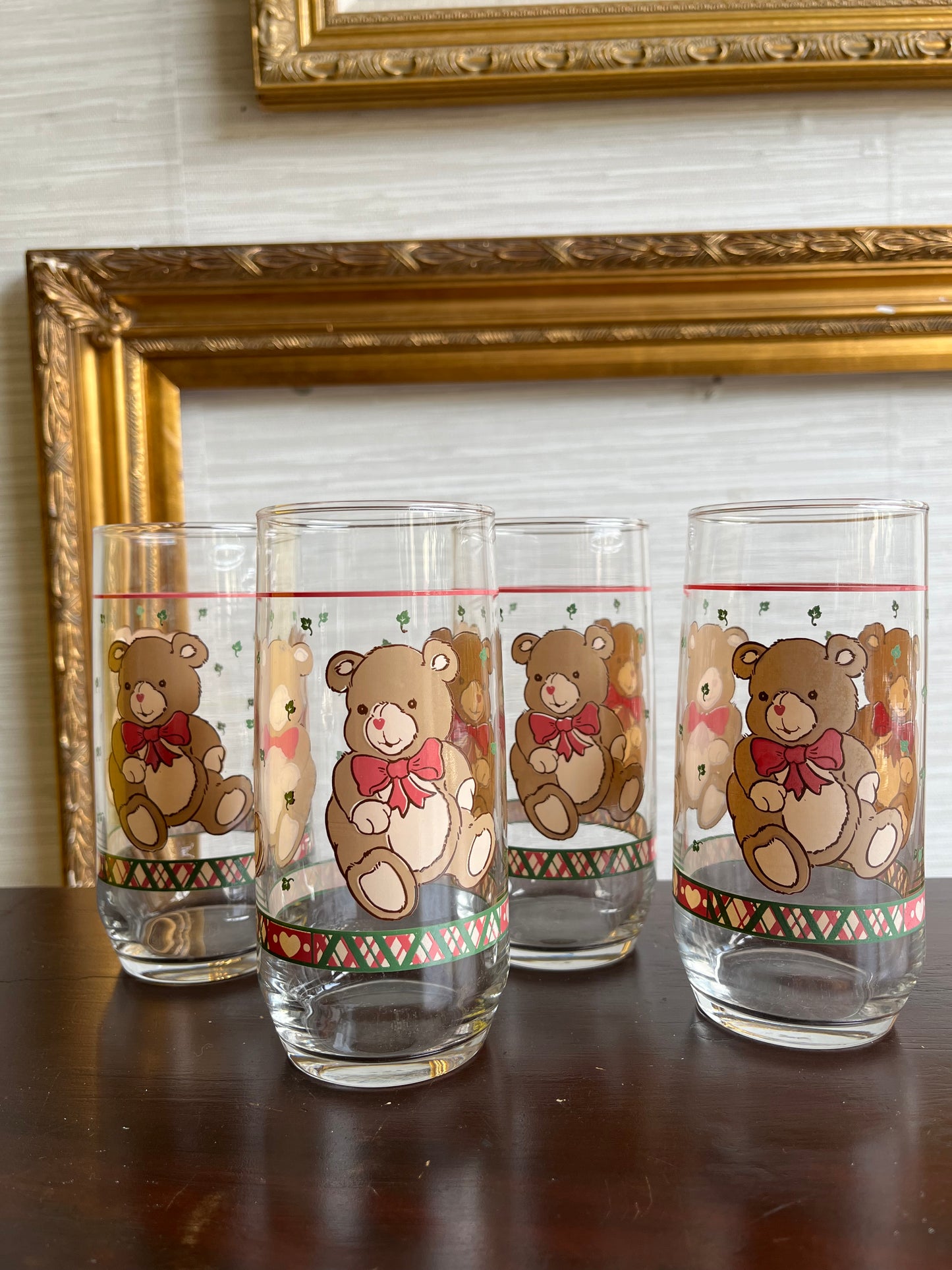 Vintage Libbey Brown Teddy Bear Drinking Glasses Set Of 4