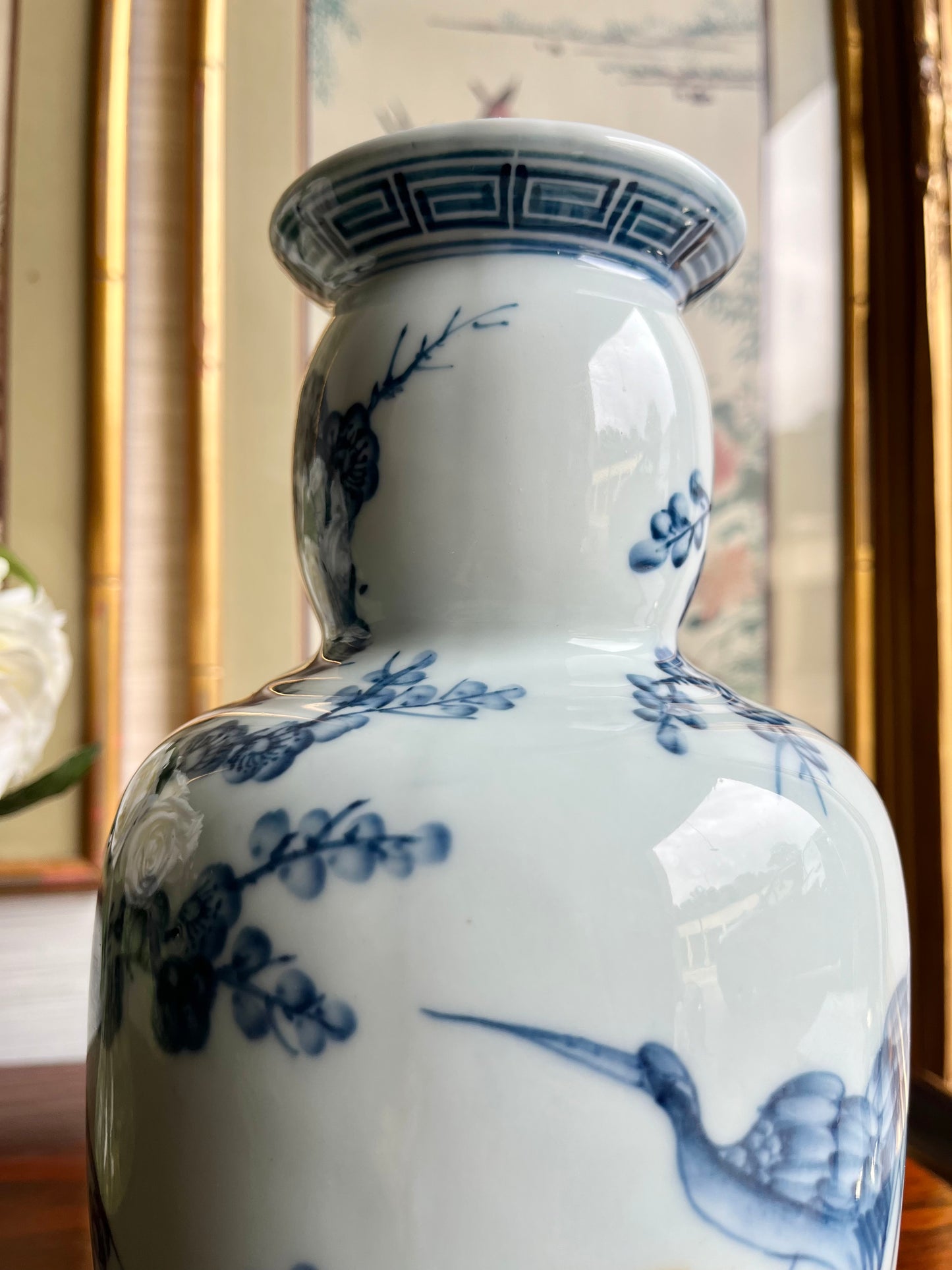 Vintage Hand Painted Blue And White Porcelain Double Gourd Vase