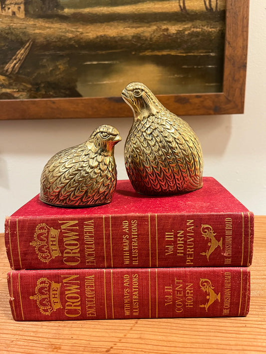 Vintage Brass Set 2 Quail Birds Partridge Heavy Figurines Home Decor Mid Century