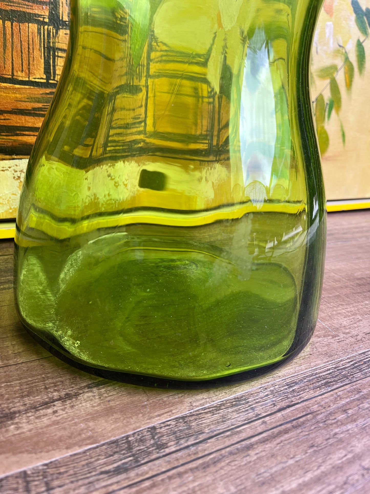 28" Blenko Mid-Century Modern Lime Green Glass Decanter