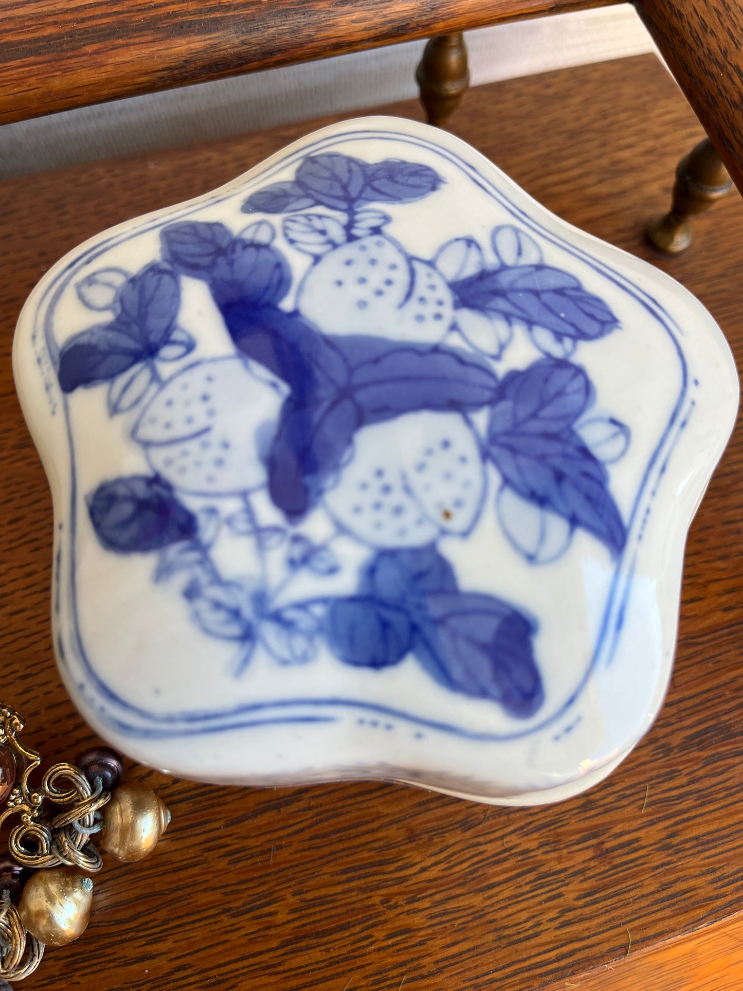 Blue & White Chinese Hand Painted Lidded Box