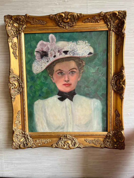 Vintage Portrait “Great Aunt Katherine” Original Painting Ornate Gold Wood Frame