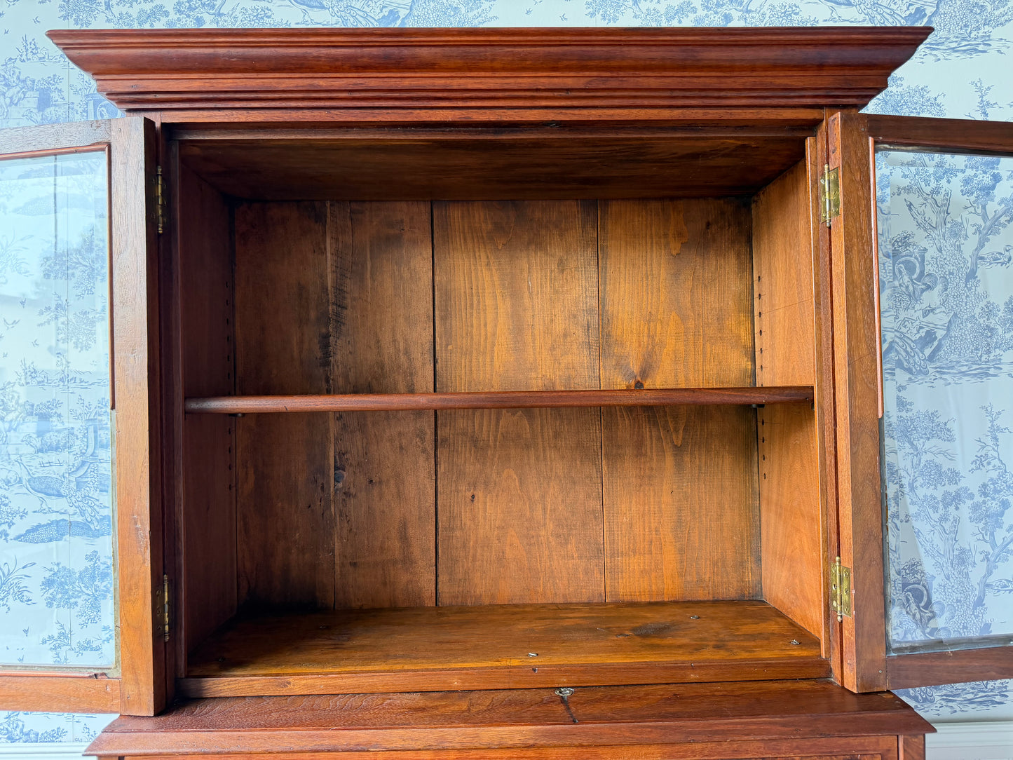 Antique Victorian Burl Walnut Secretary Bookcase, c. 1880s, Drop Front Writing Desk Display Cabinet