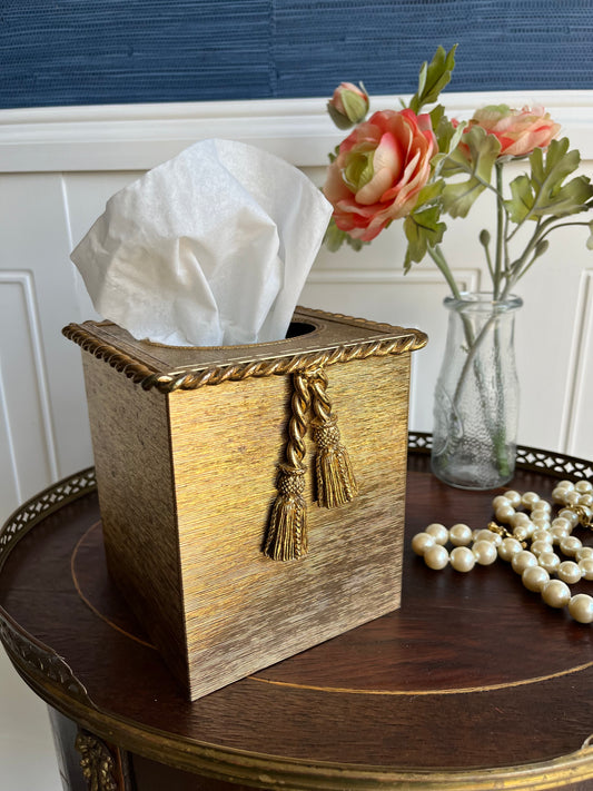 Vintage Brass Ribbon Tissue Box Cover by Stylebuilt – Made in USA