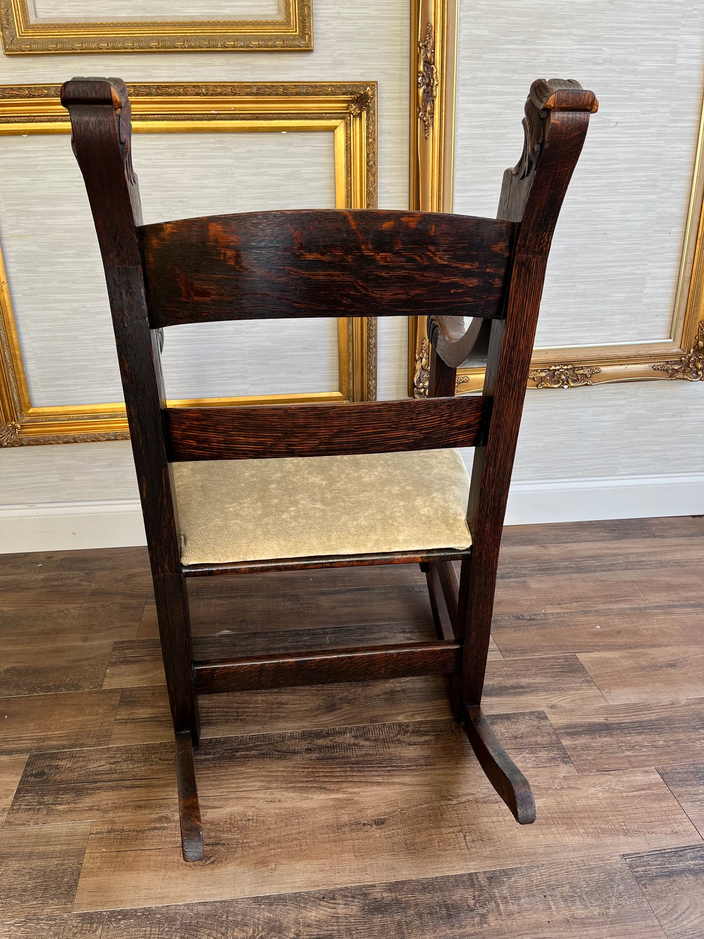 Antique Victorian Era Grotesque Hand Carved Oak Rocking Chair