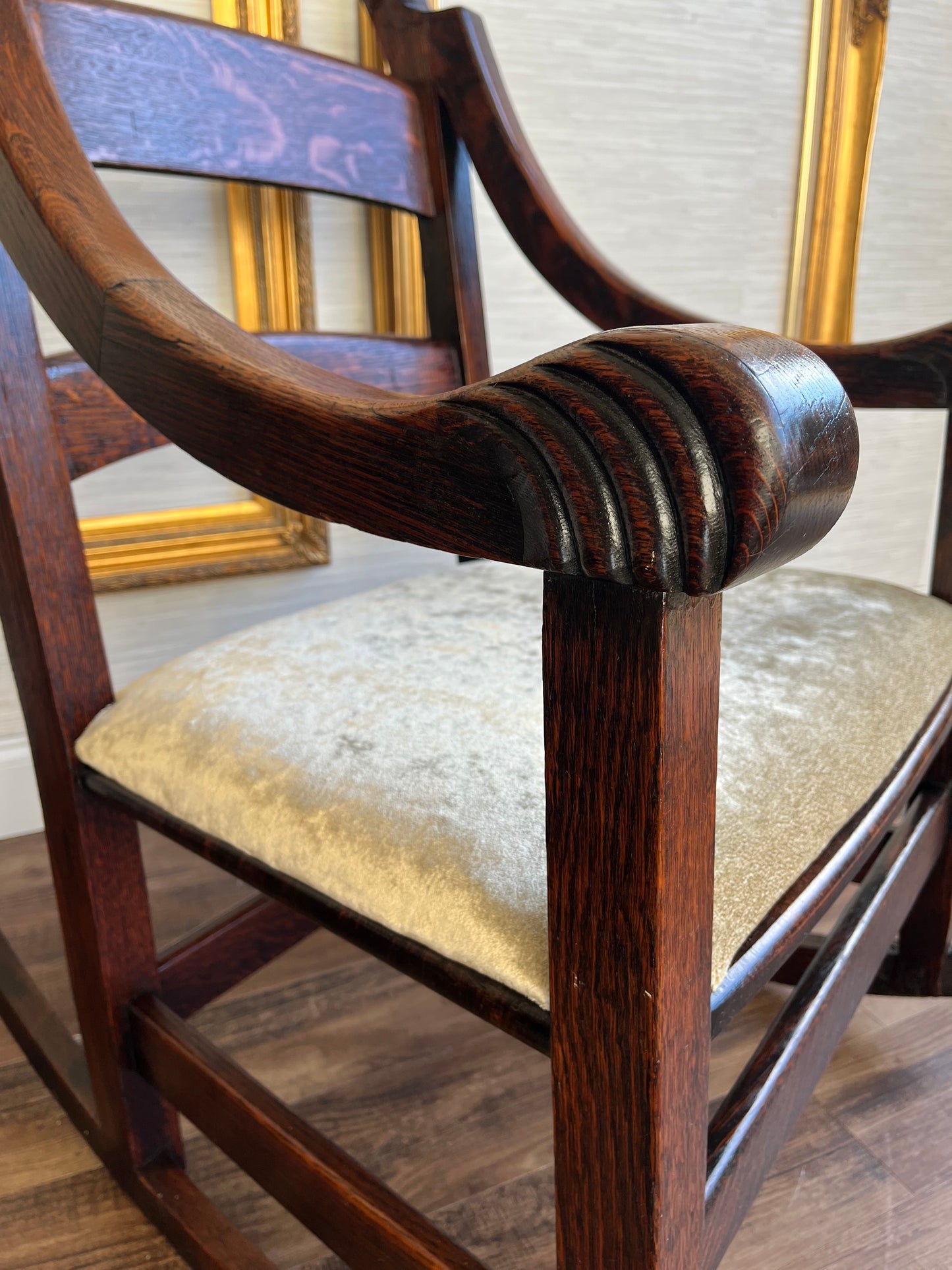 Antique Victorian Era Grotesque Hand Carved Oak Rocking Chair