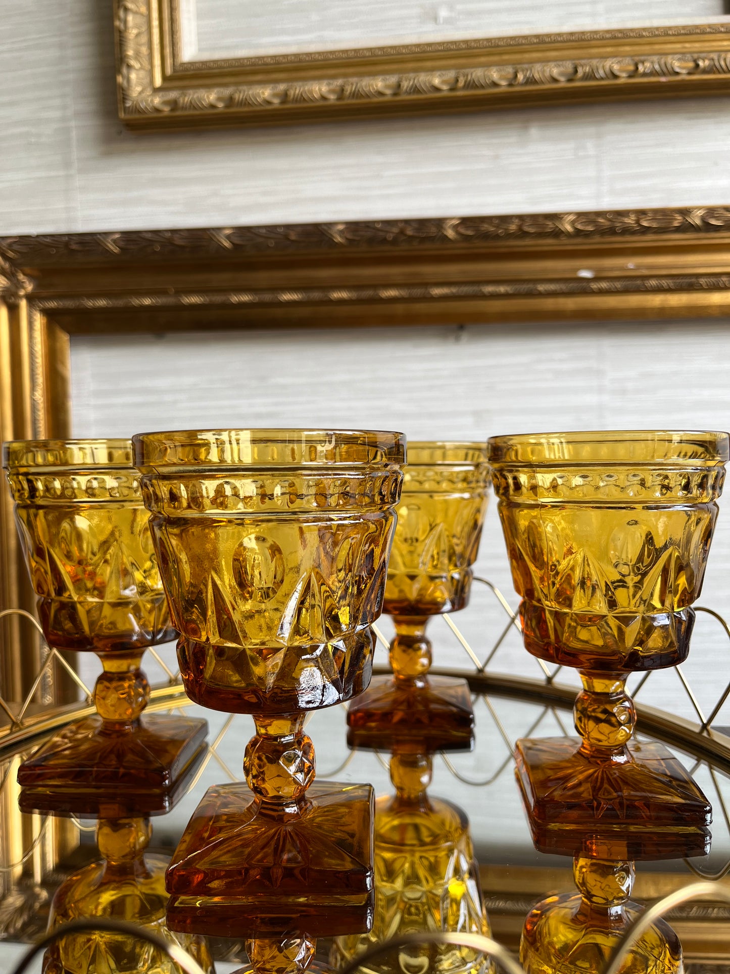 Indiana Glass Colony Park Lane Amber Water Goblet Glasses Set of 4