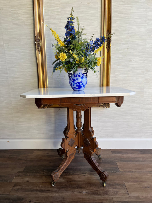 Antique Eastlake Marble-Top Bistro Table – Parlor, Dining, or Game Table (Circa 1880s)