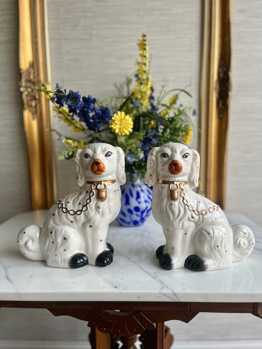 Pair of Large 10” Staffordshire Style King Charles Spaniel Ceramic Dogs