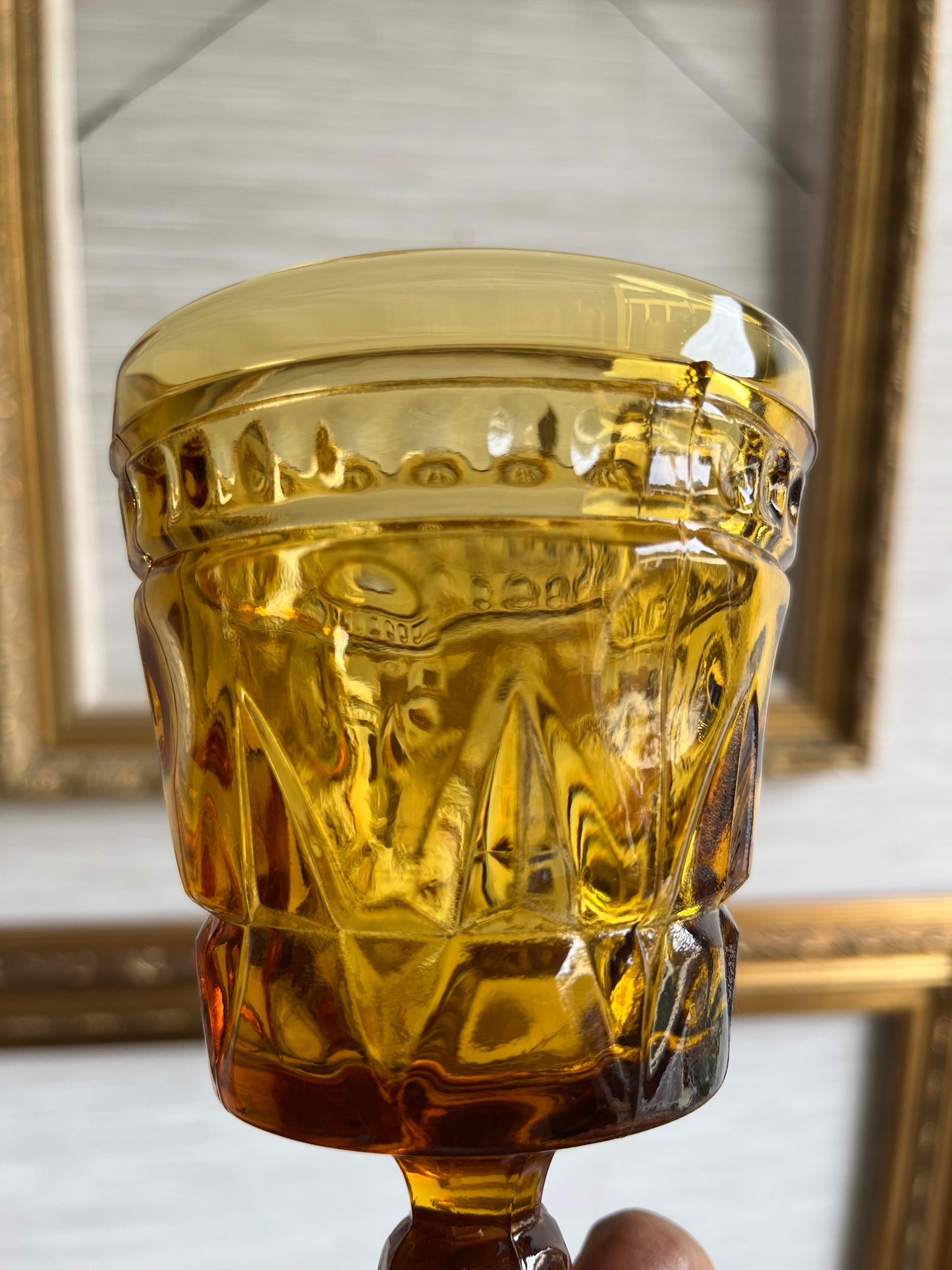 Indiana Glass Colony Park Lane Amber Water Goblet Glasses Set of 4