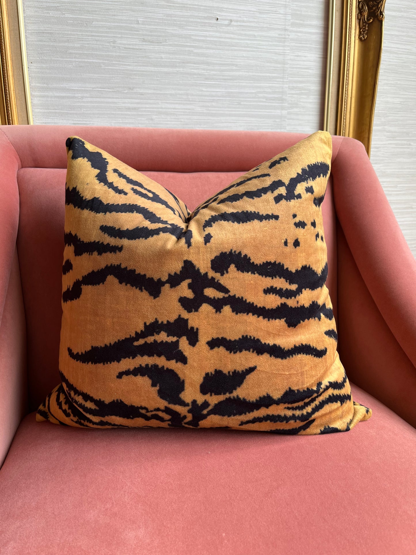 Single Velvet Tiger Print Pillow Cover Inspired By Scalamandre 18” x 18”