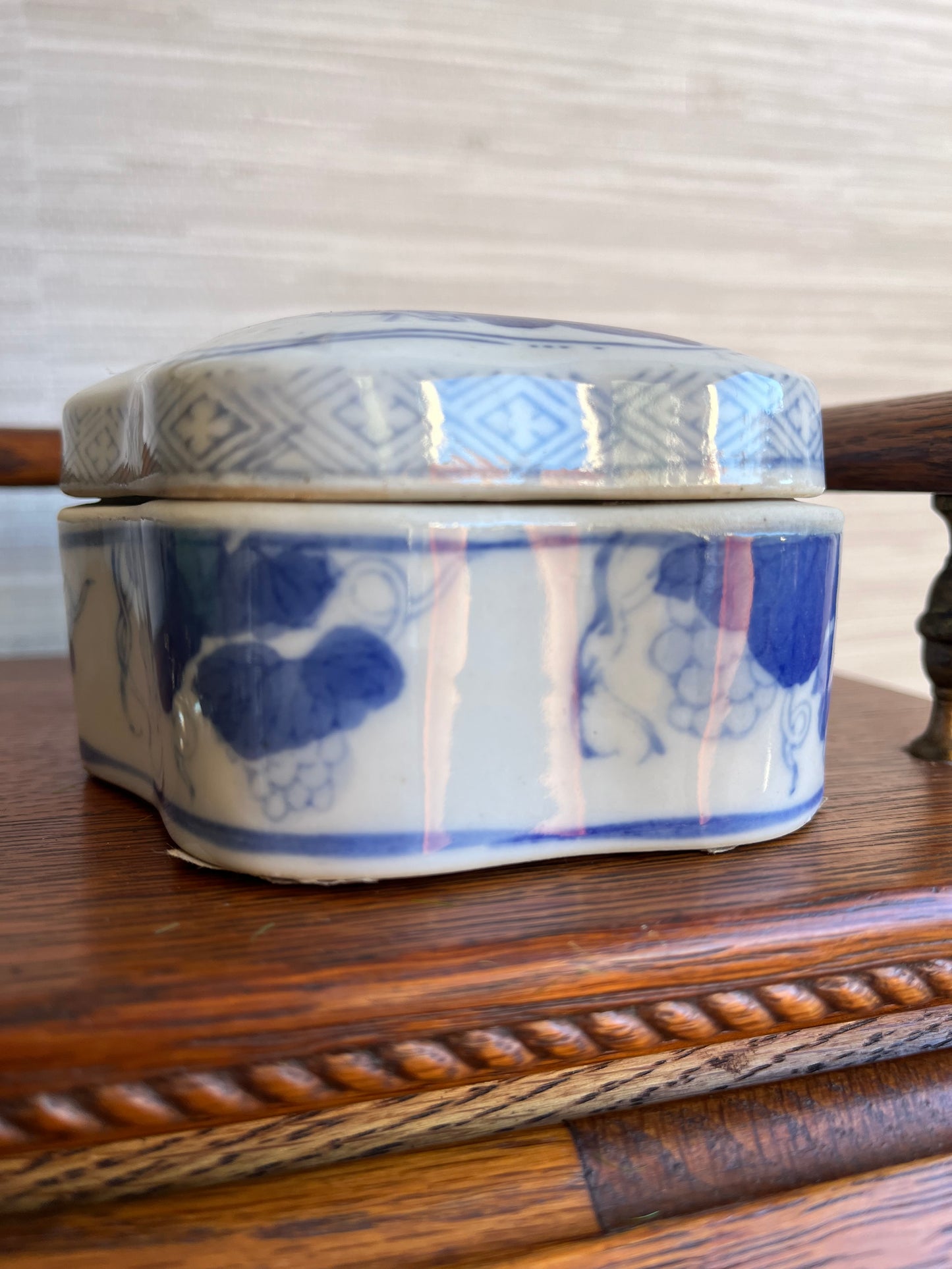 Blue & White Chinese Hand Painted Lidded Box