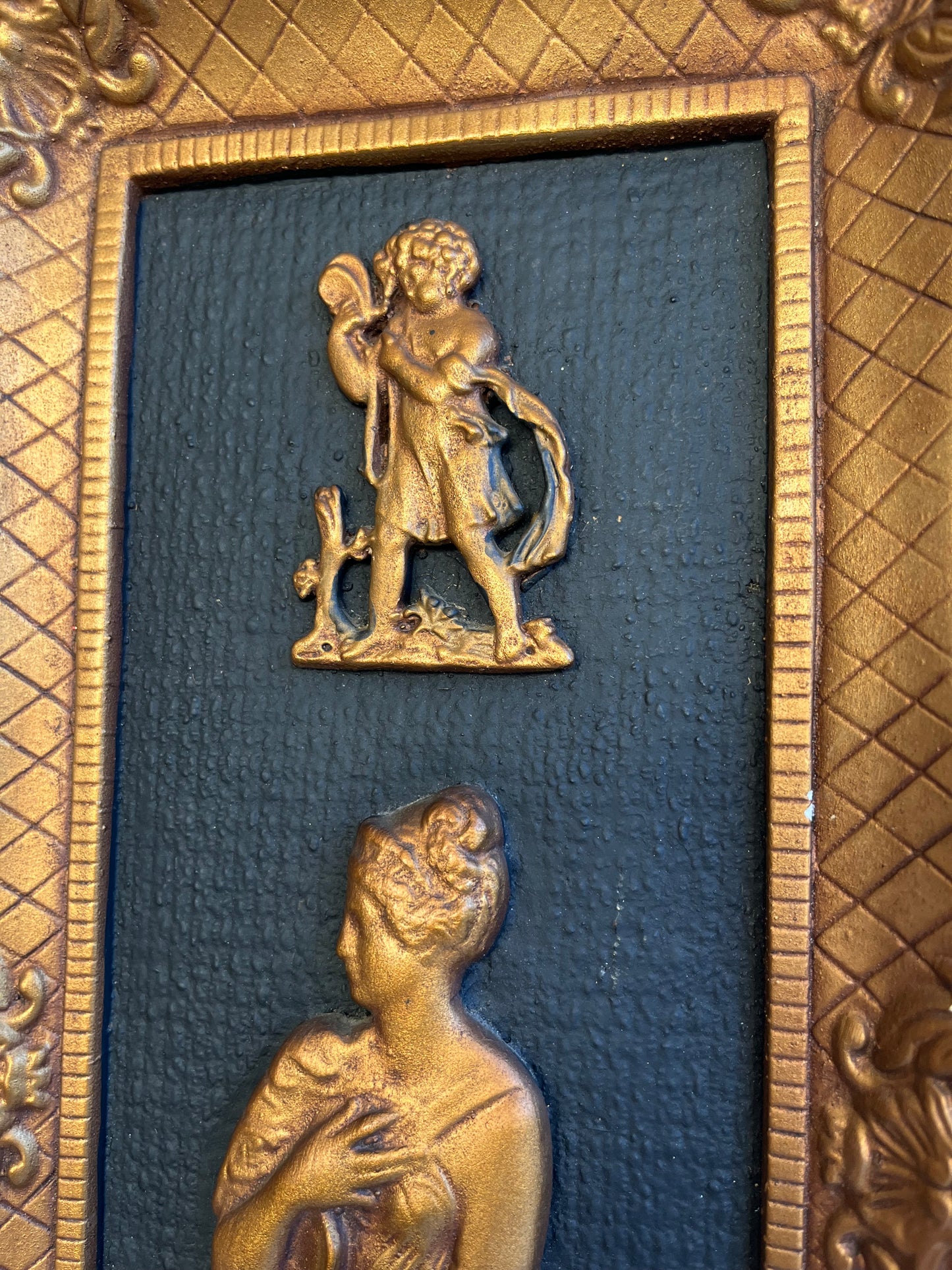 Greek-Roman Plaster Relief Wall Art Plaque with Gilded Frame and Mythological Accents