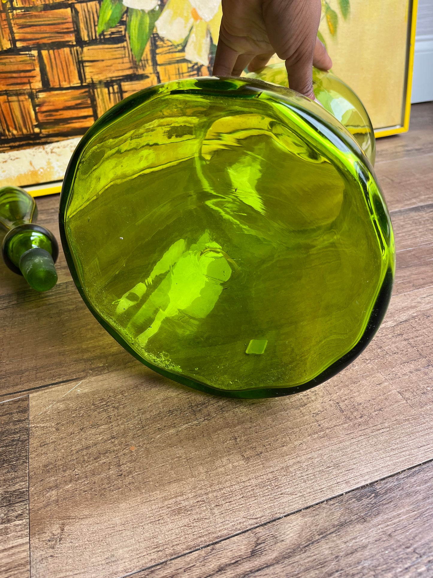 28" Blenko Mid-Century Modern Lime Green Glass Decanter