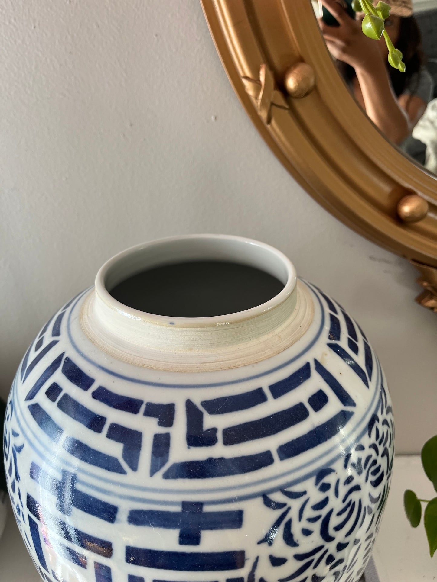 Vintage Blue & White Double Happiness Hand Painted Porcelain Ginger Jar