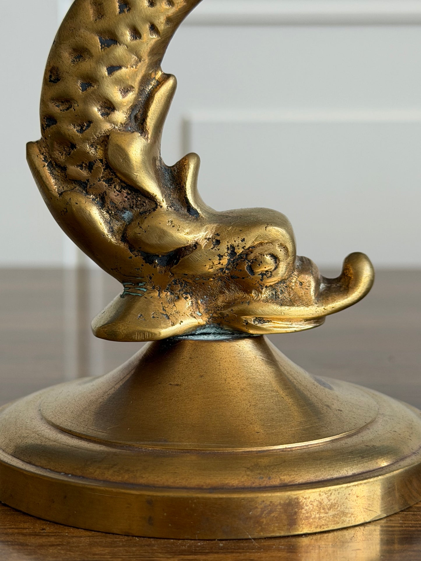 Vintage Pair Of Solid Brass Dragon Candlesticks