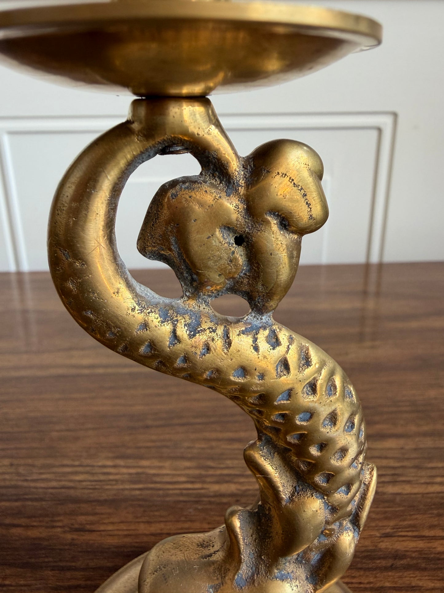 Vintage Pair Of Solid Brass Dragon Candlesticks