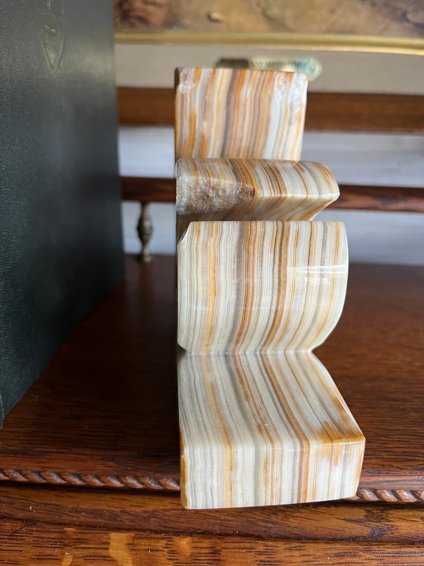 Mid Century Onyx Natural Stone Bookends Pair