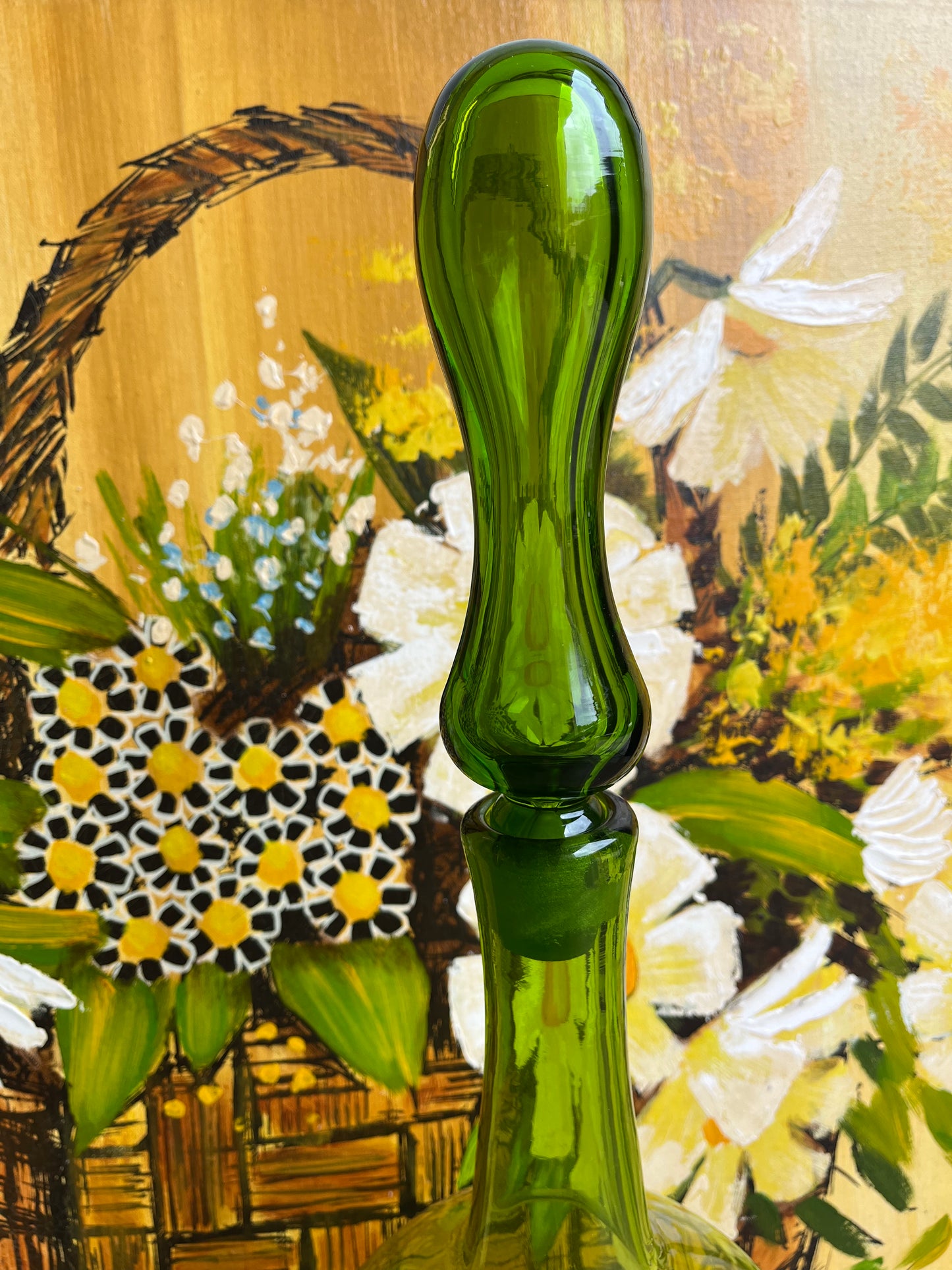 28" Blenko Mid-Century Modern Lime Green Glass Decanter