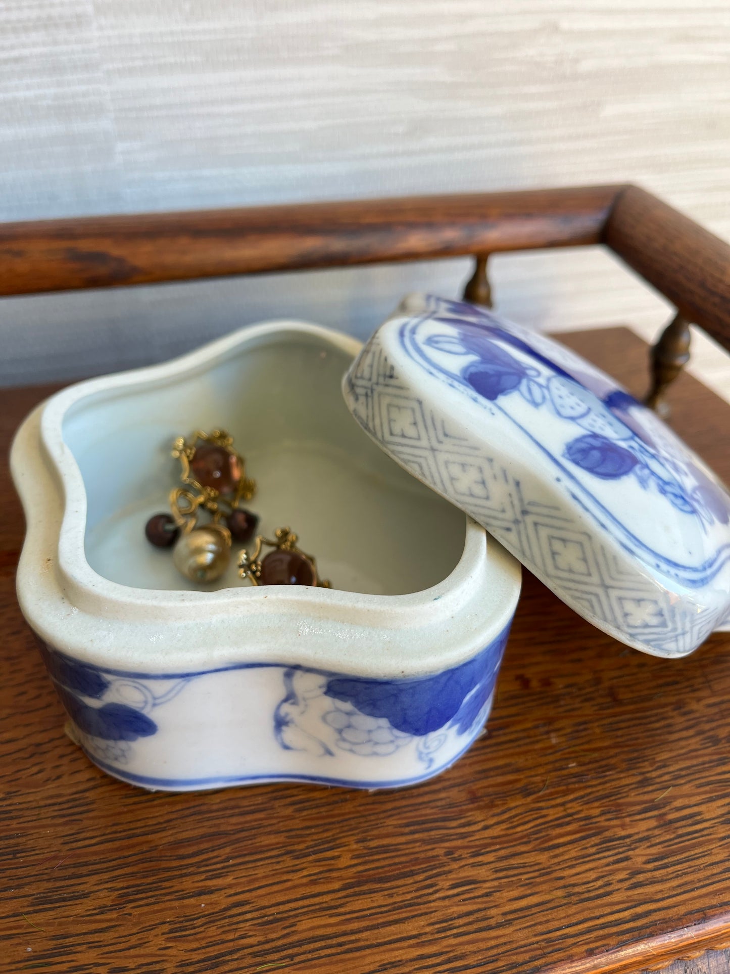 Blue & White Chinese Hand Painted Lidded Box