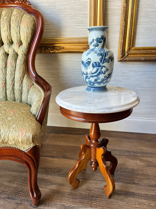 Vintage 19" Mahogany Eastlake Style  Italian Marble Top Pedestal Table