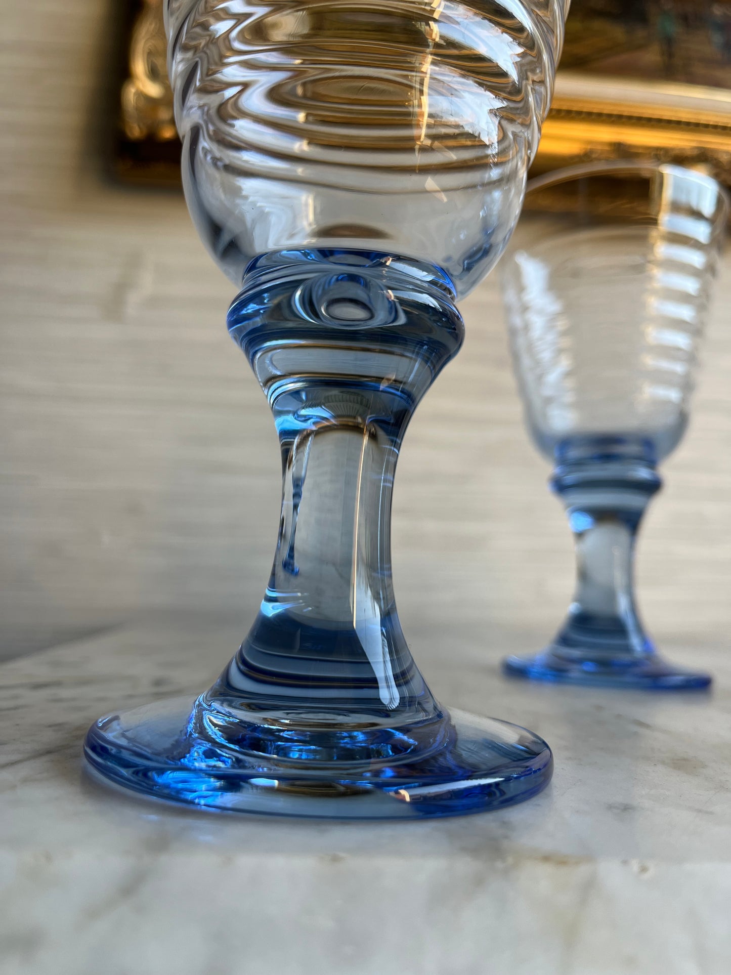 Vintage Blue Libbey Sirrus Glass Footed Water Goblets Set of 4