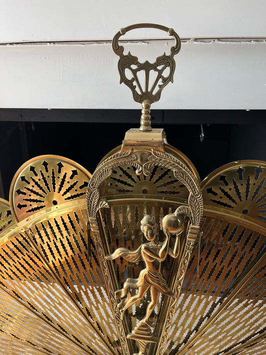 Vintage Brass Peacock Folding Fireplace Screen