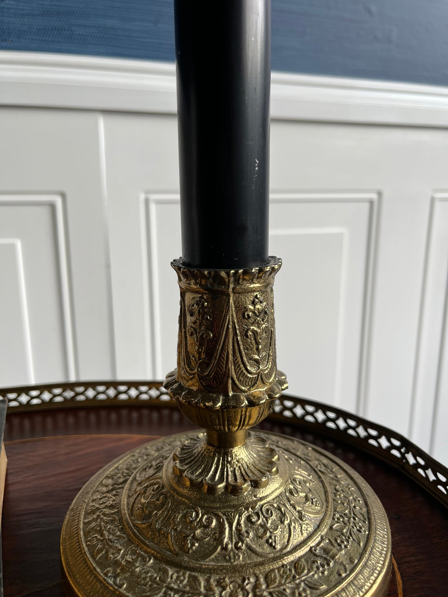 Vintage French Bouillotte-Style Table Lamp – Black Shade & Ornate Neoclassical Base