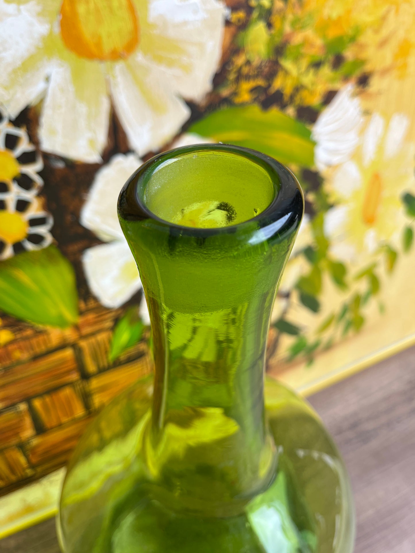 28" Blenko Mid-Century Modern Lime Green Glass Decanter