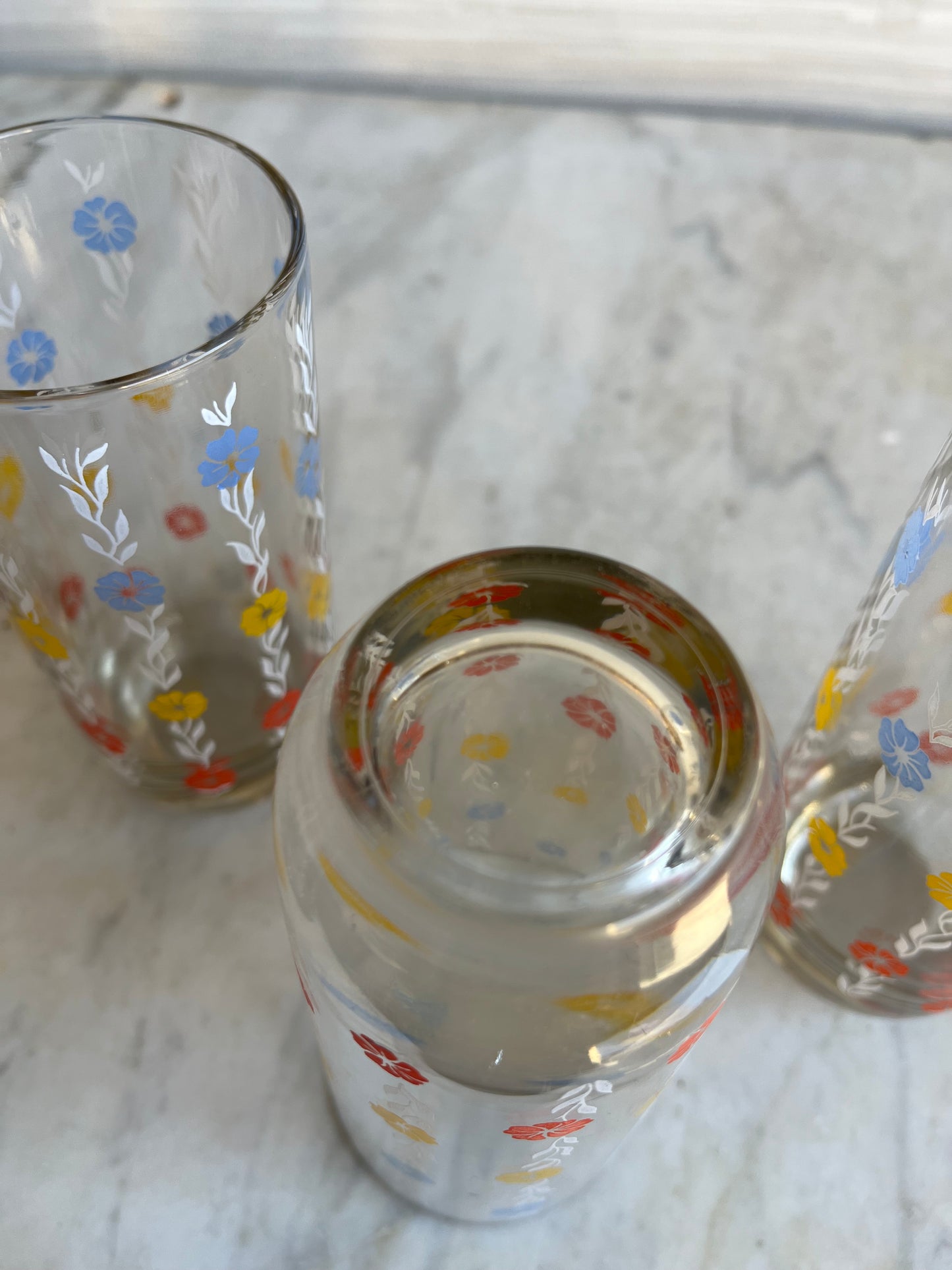 Vintage Floral Highball Glass Mid Century Set of 4