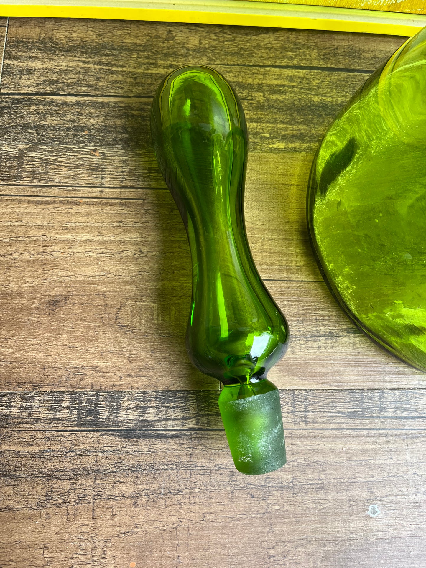 28" Blenko Mid-Century Modern Lime Green Glass Decanter