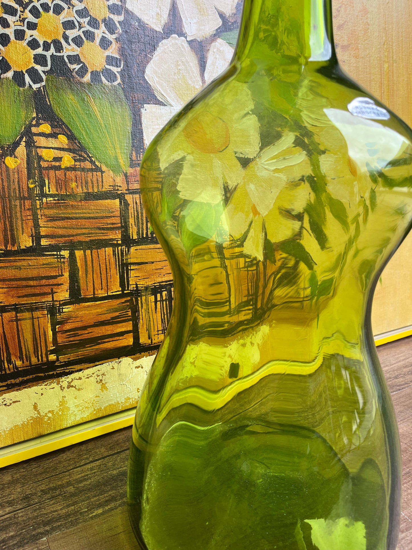 28" Blenko Mid-Century Modern Lime Green Glass Decanter