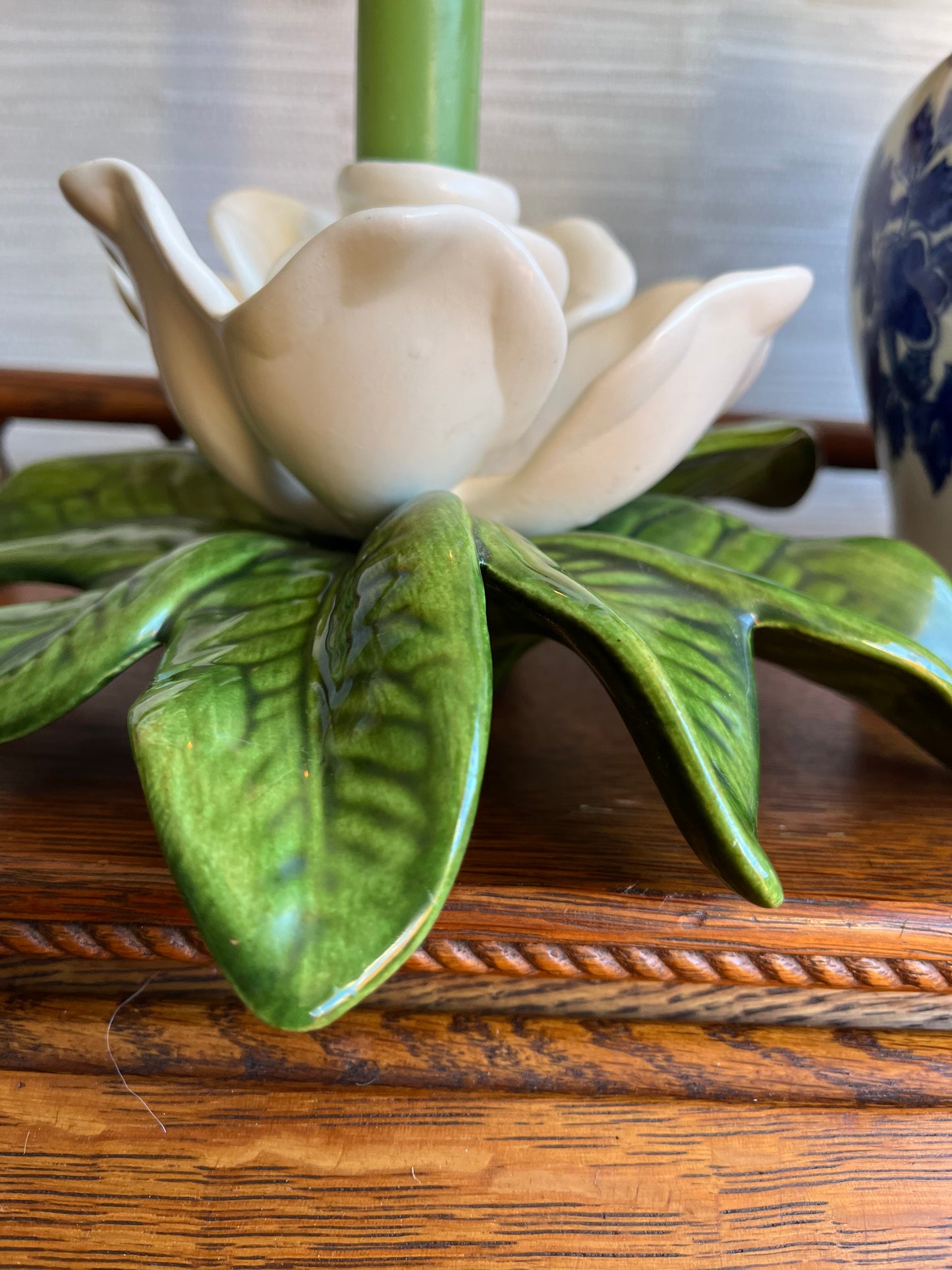 Capodimonte Style Ceramic Floral Candlestick Holder